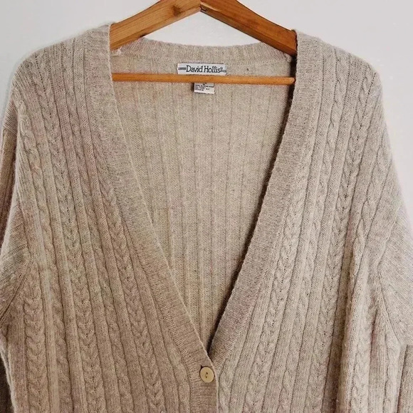 Vintage Wool Men's David Hollis Oatmeal Button Up Cardigan Size M - Picture 2 of 6